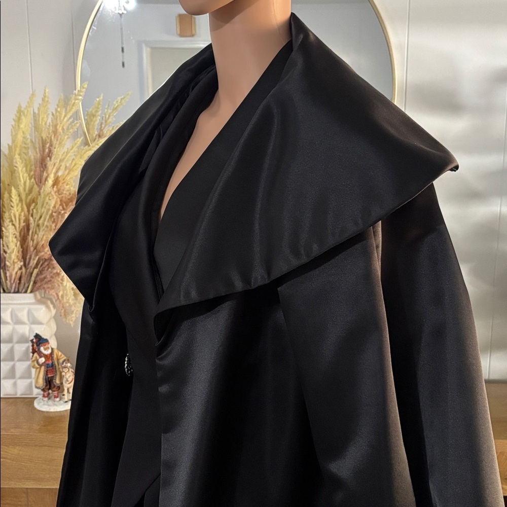 Morton Myles Vintage 1960 Black Satin Swing‎ Holiday Coat Pockets Women Size M - Picture 6 of 15